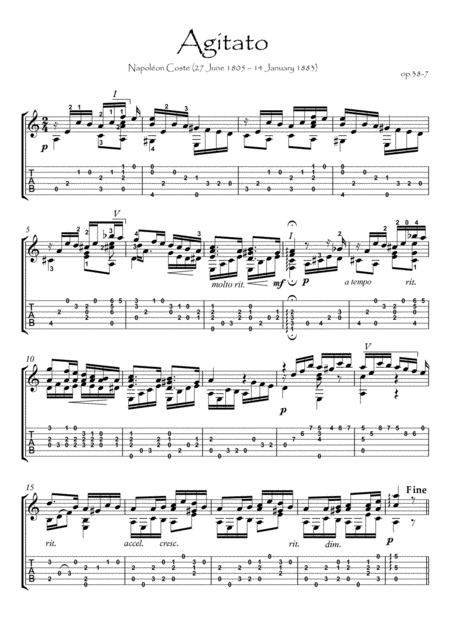 Free Sheet Music Agitato By Napoleon Coste Guitar Solo