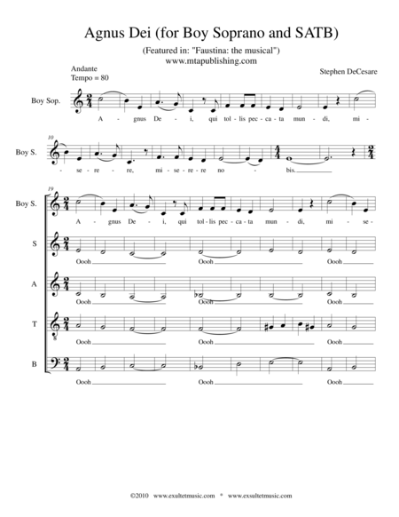 Agnus Dei For Boy Soprano And Satb Sheet Music