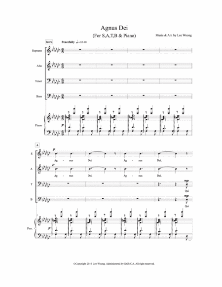 Free Sheet Music Agnus Dei Fors At B Piano Music By Lee Woong