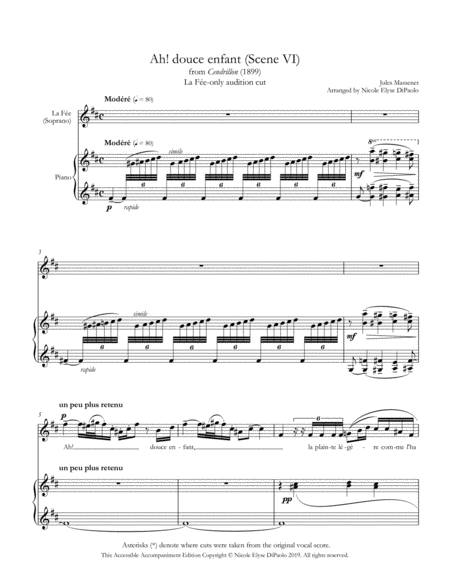 Free Sheet Music Ah Douce Enfant La Fes Aria From Cendrillon La Fe Only Audition Cut