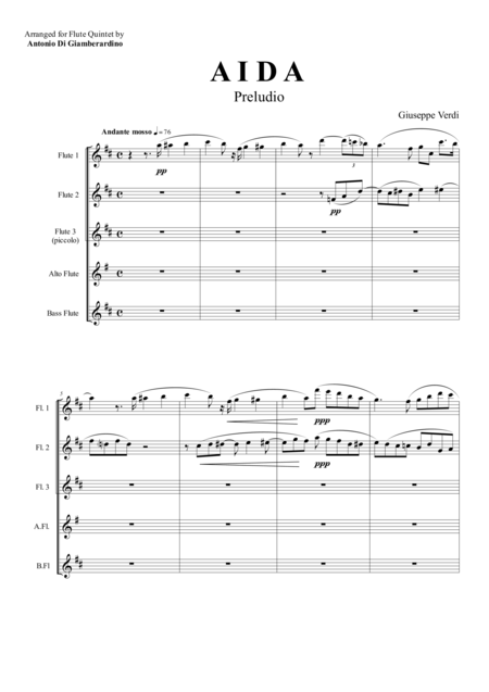 Aida Preludio Flute Quintet Sheet Music