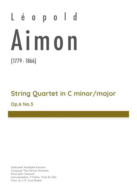 Aimon String Quartet In C Minor Major Op 6 No 3 Sheet Music