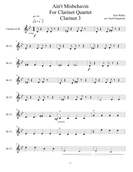 Aint Misbehavin For Clarinet Quartet Clarinet 3 Sheet Music