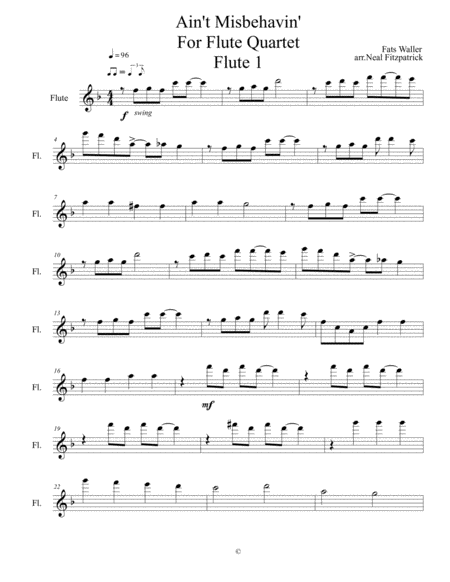 Aint Misbehavin For Flute Quartet Flute 1 Sheet Music