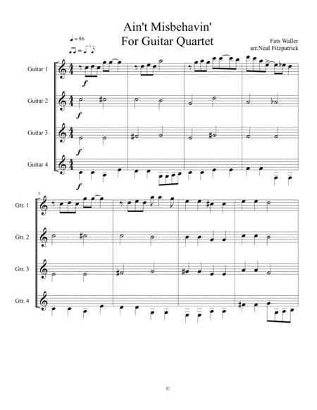 Aint Misbehavin For Guitar Quartet Sheet Music