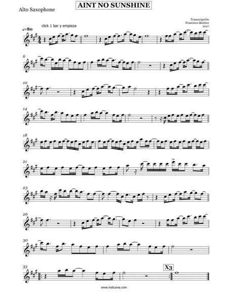 Aint No Sunshine Alto Sax Melody Sheet Music