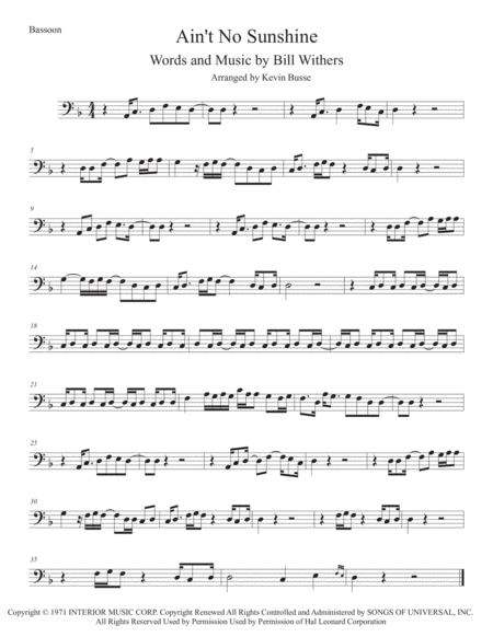 Aint No Sunshine Bassoon Sheet Music