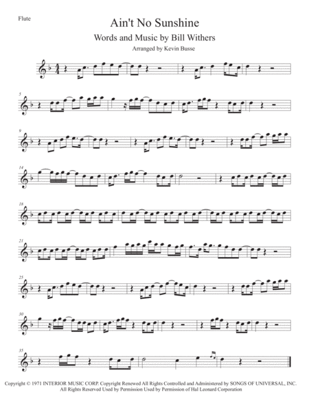 Free Sheet Music Aint No Sunshine Flute