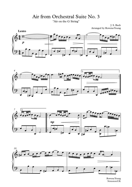 Air From Bachs Suite No 3 Air On The G String Sheet Music