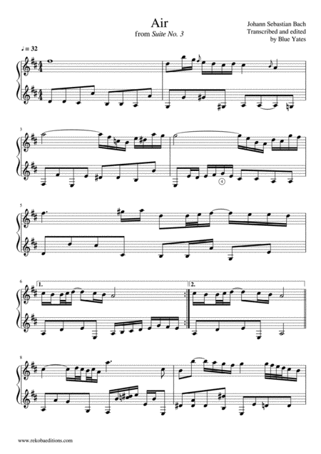 Free Sheet Music Air From Suite No 3 Johann Sebastian Bach