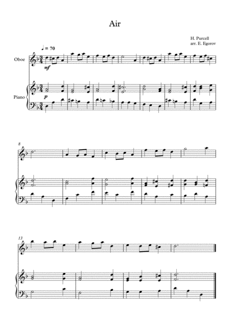 Free Sheet Music Air Henry Purcell For Oboe Piano