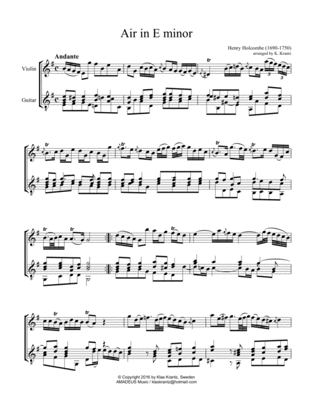 Air In E Minor For Flute Or Violin And Guitar Sheet Music