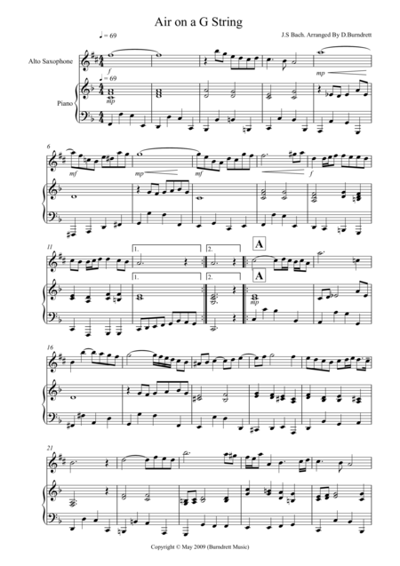 Free Sheet Music Air On A G String For Alto Saxophone And Piano