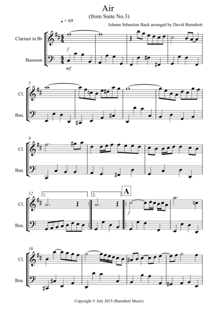 Air On A G String For Clarinet And Bassoon Duet Sheet Music