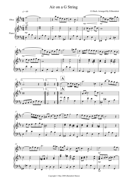 Free Sheet Music Air On A G String For Oboe And Piano