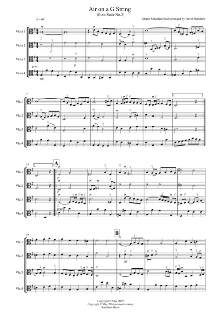 Free Sheet Music Air On A G String For Viola Quartet