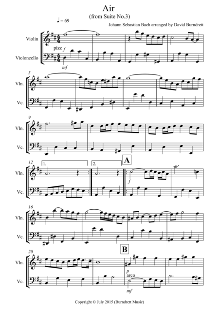 Free Sheet Music Air On A G String For Violin And Cello Duet