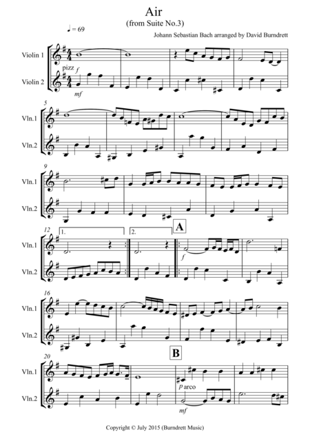 Air On A G String For Violin Duet Sheet Music