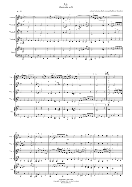 Free Sheet Music Air On A G String From Suite No 3 For Violin Quartet