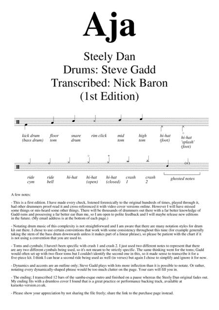 Free Sheet Music Aja Drum Kit Transcription