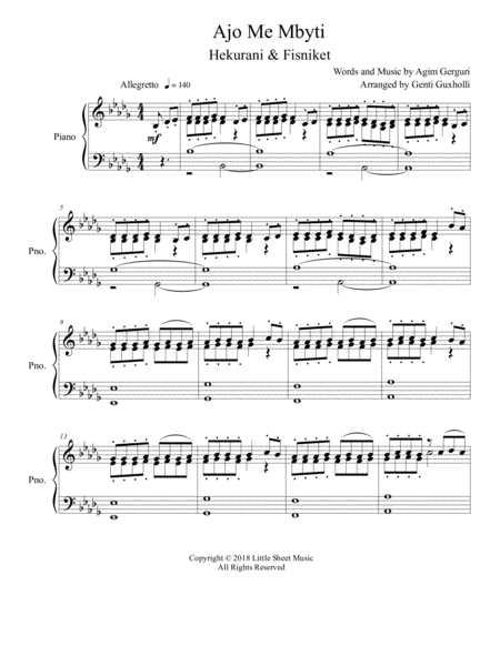 Free Sheet Music Ajo Me Mbyti Piano Solo