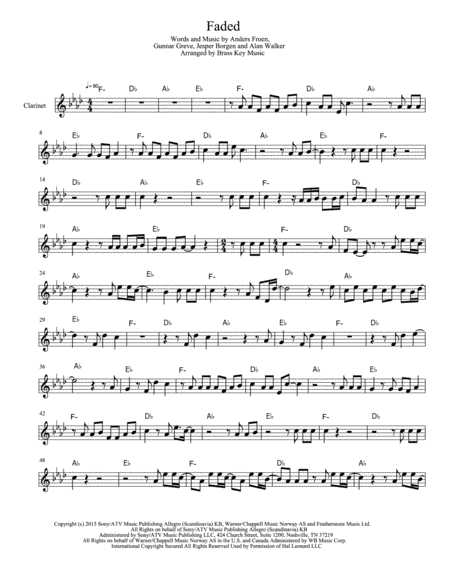 Alan Walker Faded Clarinet Sheet Music