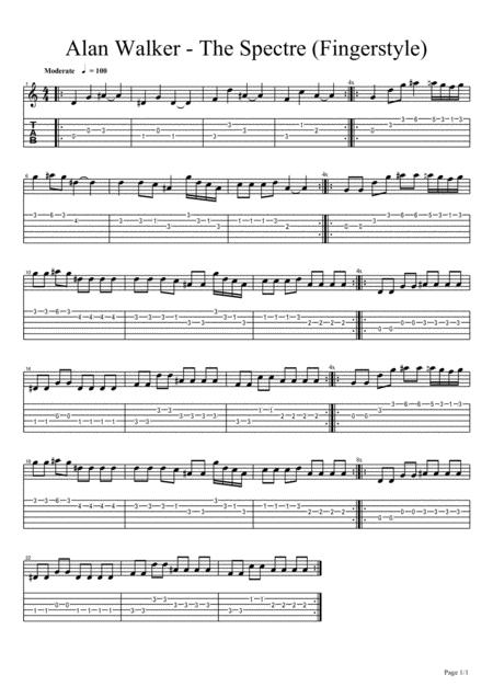 Free Sheet Music Alan Walker The Spectre Guitar Fingerstyle Melody Part Only