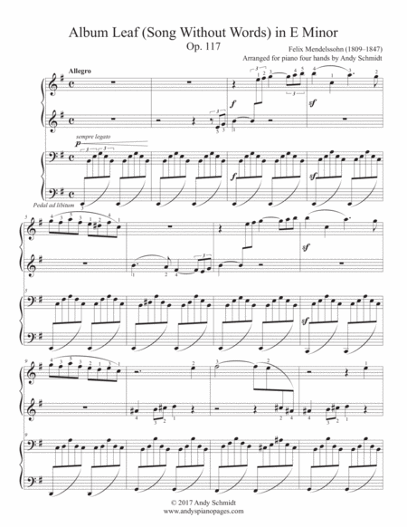 Free Sheet Music Album Leaf Song Without Words In E Minor Op 117