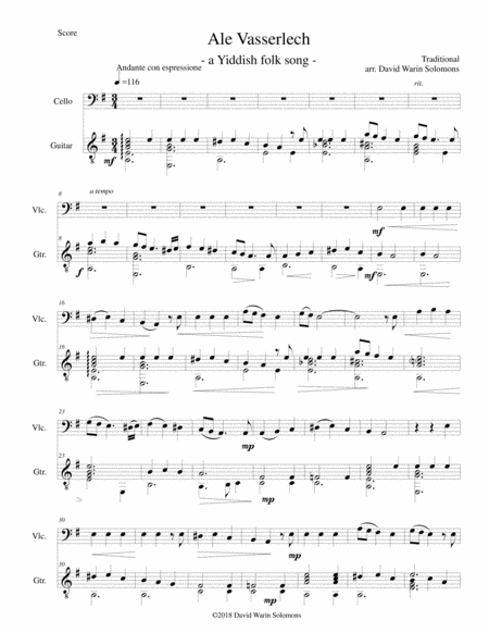 Ale Vasserlech All The Waters Flow Away For Cello And Guitar Sheet Music