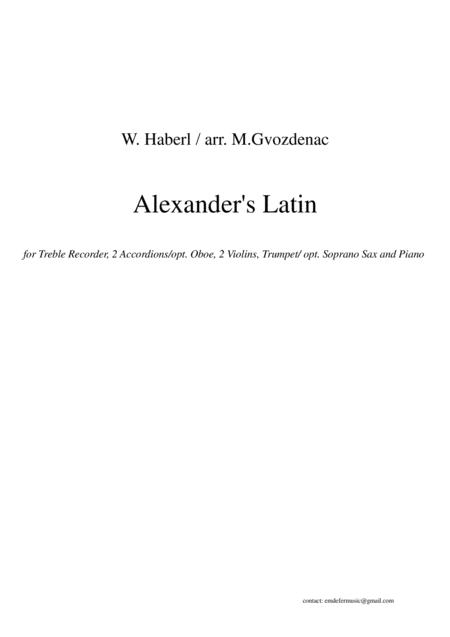 Alexanders Latin For Recorder Violins Trumpet Accordions And Piano Sheet Music