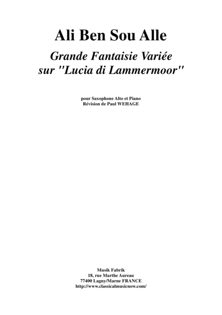 Ali Ben Sou Alle Grande Fantaisie Varie Sur Lucia Di Lammermoor For Alto Saxophone And Piano Sheet Music