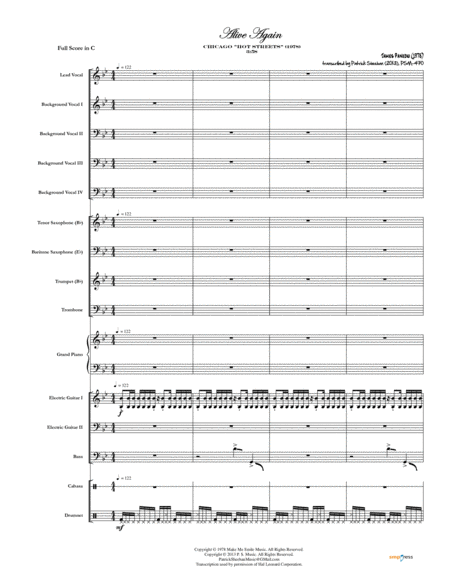 Alive Again Chicago Full Score Set Of Parts Sheet Music