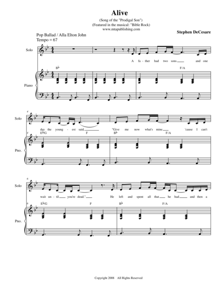 Alive Song Of The Prodigal Son Sheet Music