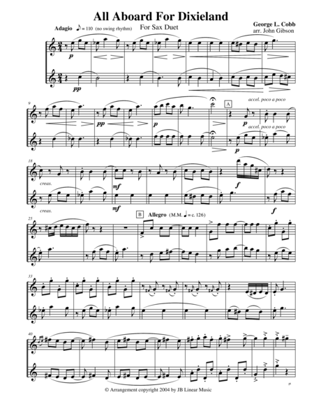 Free Sheet Music All Aboard For Dixieland For Saxophone Duet