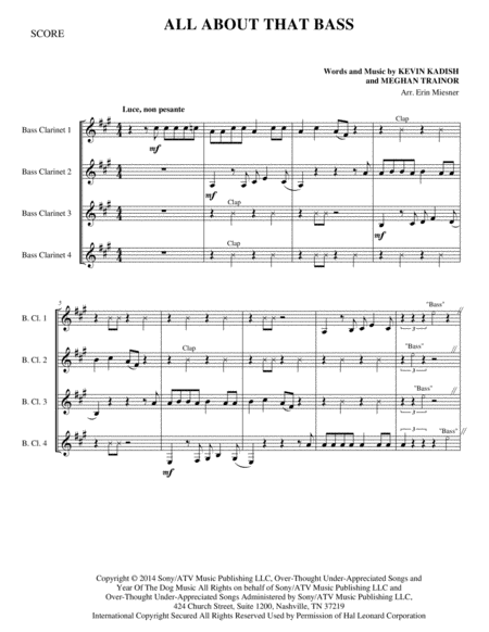 Free Sheet Music All About That Bass For Bass Clarinet Quartet