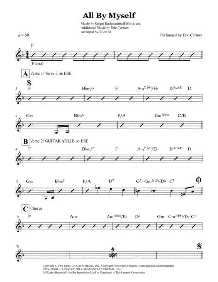 All By Myself Lead Sheet Performed By Eric Carmen Sheet Music