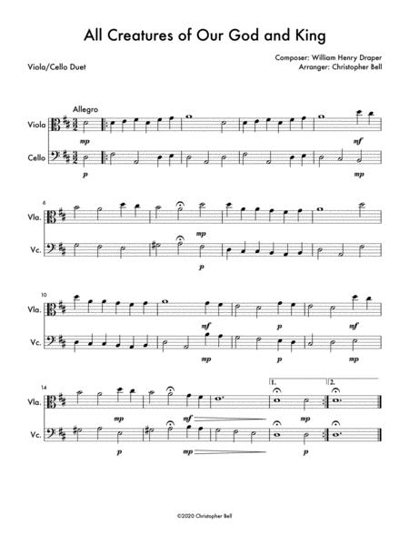 All Creatures Of Our God And King Easy Viola Cello Duet Sheet Music