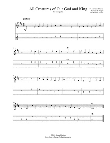 Free Sheet Music All Creatures Of Our God And King For Easy Guitar With Tab