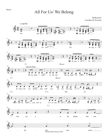 All For Us We Belong Sheet Music