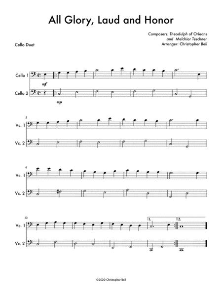 Free Sheet Music All Glory Laud And Honor Cello Duet
