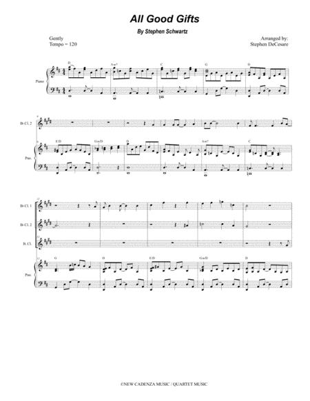 All Good Gifts From Godspell For Clarinet Choir Piano Sheet Music