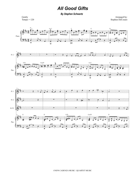 Free Sheet Music All Good Gifts From Godspell For Flute Choir Piano