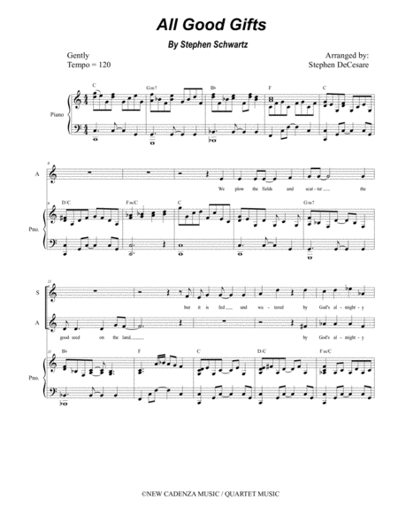 Free Sheet Music All Good Gifts From Godspell For Soprano And Alto Solo