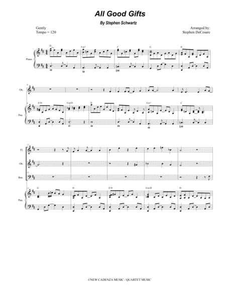 All Good Gifts From Godspell For Woodwind Quartet Piano Sheet Music