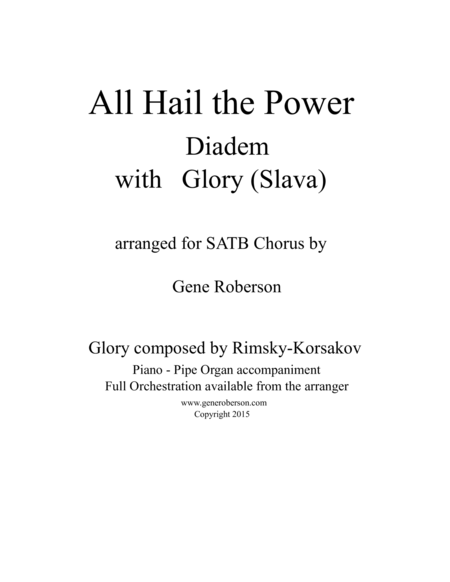 Free Sheet Music All Hail The Power Diadem With Glory Slava