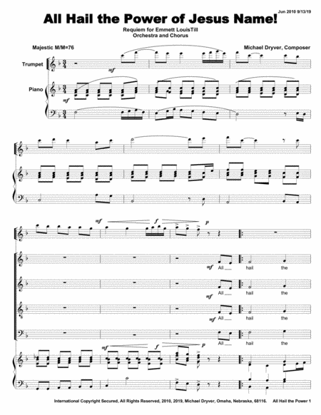 Free Sheet Music All Hail The Power Of Jesus Name From Requiem Of Emmett Till Movement No 14 Of 16