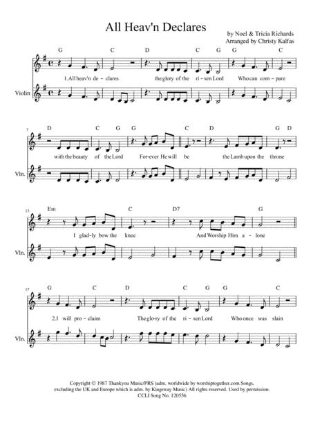 All Heaven Declares Violin Part Sheet Music