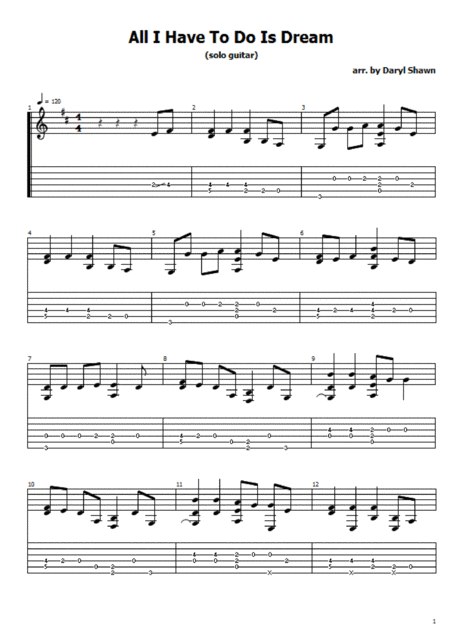 Free Sheet Music All I Have To Do Is Dream For Solo Fingerstyle Guitar