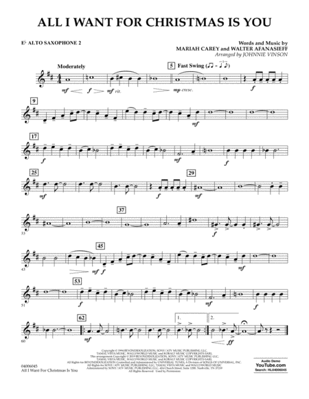 Free Sheet Music All I Want For Christmas Is You Arr Johnnie Vinson Eb Alto Saxophone 2