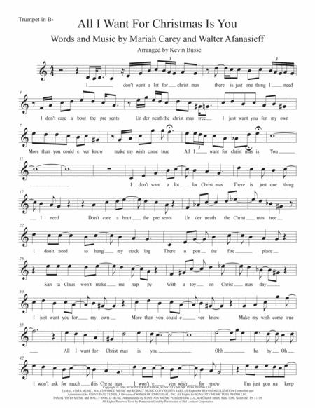 All I Want For Christmas Is You Easy Key Of C Trumpet Sheet Music